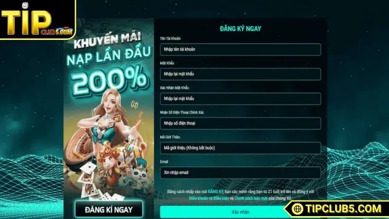 Tạo tài khoản để trải nghiệm kho game TIPCLUB đặc sắc